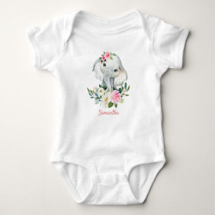 Niedlicher Elefant Boho Blumengrün Mädchen Geschen Baby Strampler