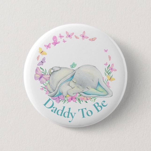 Niedlicher Elefant Dadys als Schmetterlingstaste Button (Vorderseite)