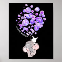 Niedlicher Elefant, der lila Luftballons beim Über