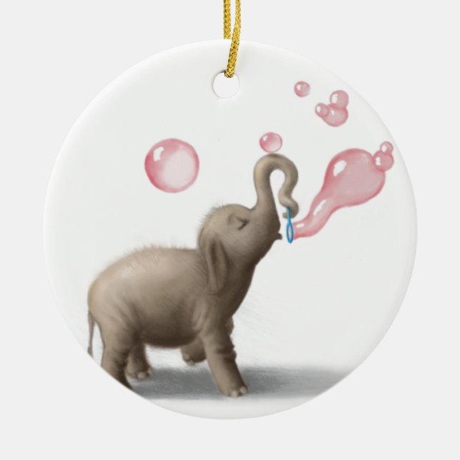 niedlicher Elefant, der rosa Blasen durchbrennt Keramik Ornament (Vorne)