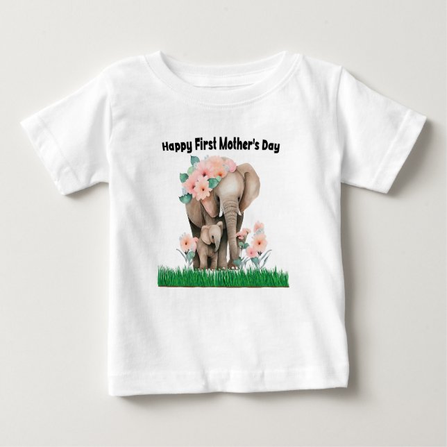 niedlicher Elefant des glücklichen ersten Mutterta Baby T-shirt (Vorderseite)