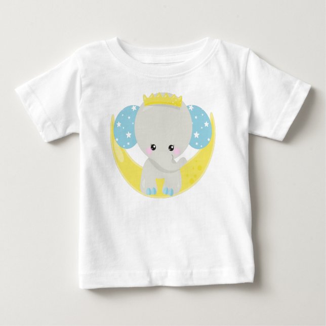 Niedlicher Elefant, Elefant auf dem Mond, Krone, S Baby T-shirt (Vorderseite)