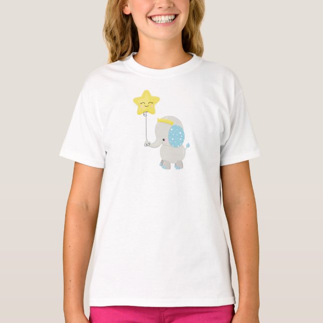 Niedlicher Elefant, Elefant mit Ballon, Krone, Sta T-Shirt (Vorderseite)