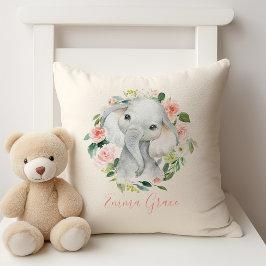 Niedlicher Elefant Floral mit Kindername Kissen