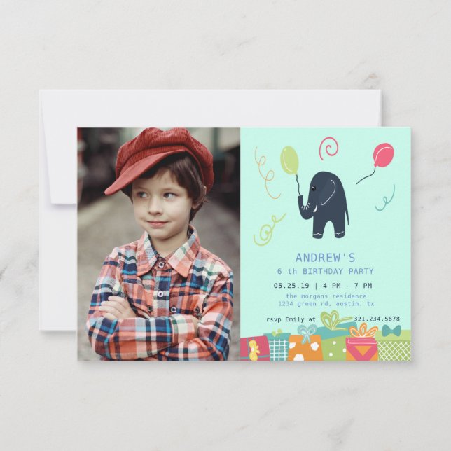 Niedlicher Elefant | Foto Birthday Party Card (Vorderseite)