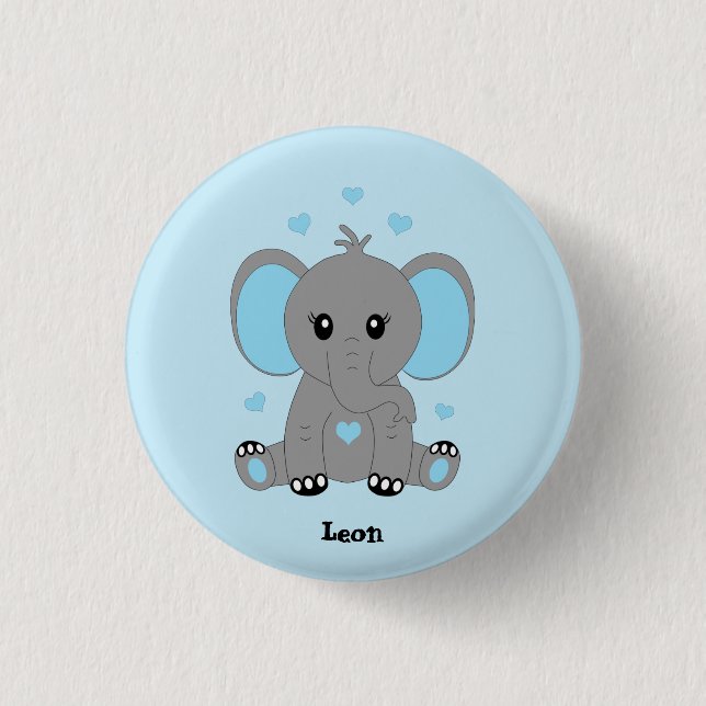 Niedlicher Elefant für Jungen in blau Button (Vorderseite)
