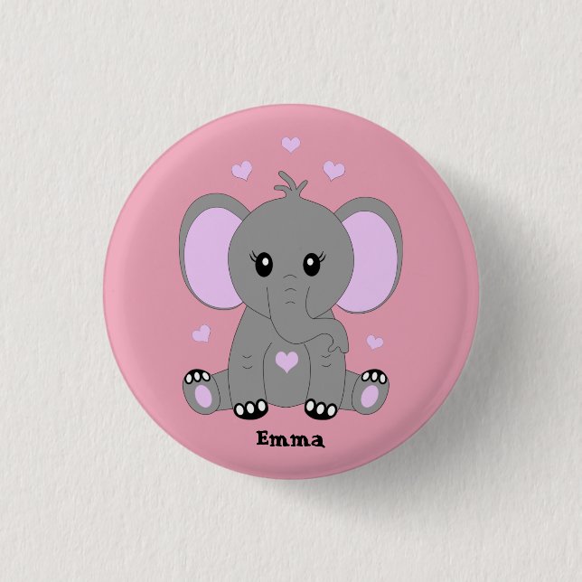 Niedlicher Elefant für Mädchen in rosa Button (Vorderseite)