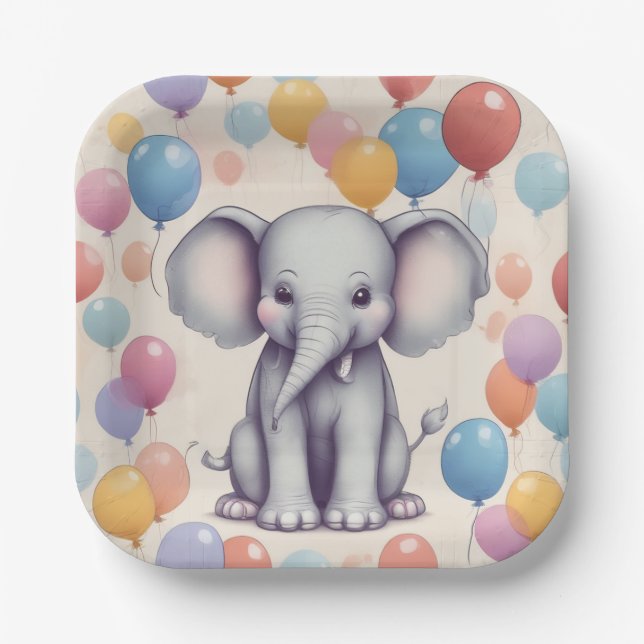 Niedlicher Elefant Geburtstag Pappteller (Vorderseite)