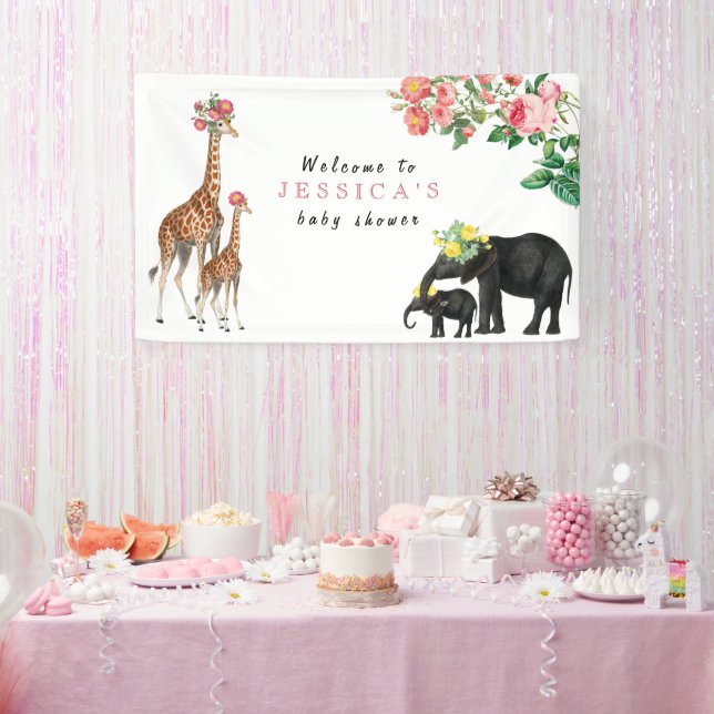 Niedlicher Elefant & Giraffe Kinderdusche Begrüßun Banner (Party)