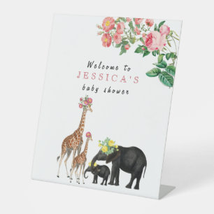 Niedlicher Elefant & Giraffe Kinderdusche Begrüßun Sockelschild