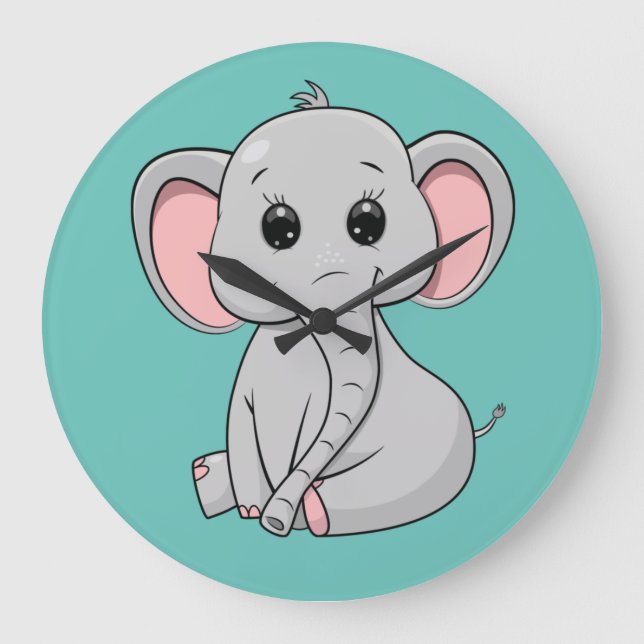 Niedlicher Elefant Große Wanduhr (Vorderseite)