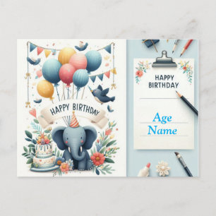 Niedlicher Elefant Happy Birthday Card - Balloons Postkarte
