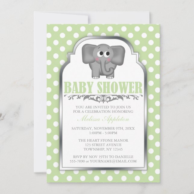 Niedlicher Elefant-hellgrüne Einladung (Vorderseite)