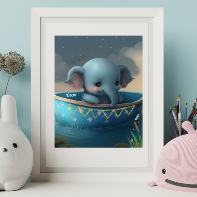Niedlicher Elefant im Kinderzimmer Personalisierte Poster (Von Creator hochgeladen)