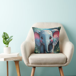 Niedlicher Elefant im Regen Kissen