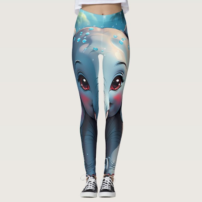 Niedlicher Elefant im Regen Leggings (Vorderseite)