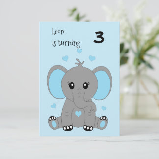 Niedlicher Elefant in Blau, Geburtstag von Jungen Einladung