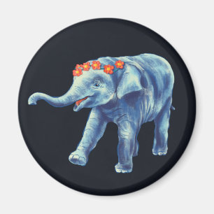 Niedlicher Elefant in blau mit Kranz von Blume Kin Magnet