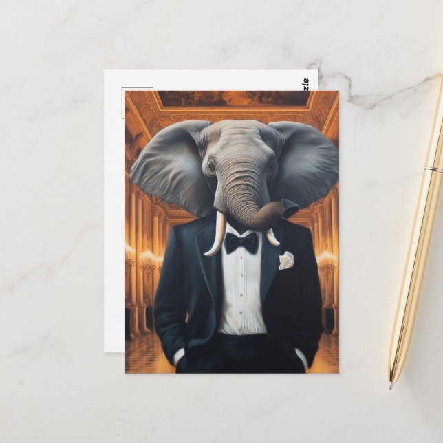 Niedlicher Elefant in einem Tux Postkarte (Vorderseite/Rückseite Beispiel)