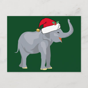 Niedlicher Elefant in Weihnachtsmannmütze Grün Wei Feiertagspostkarte