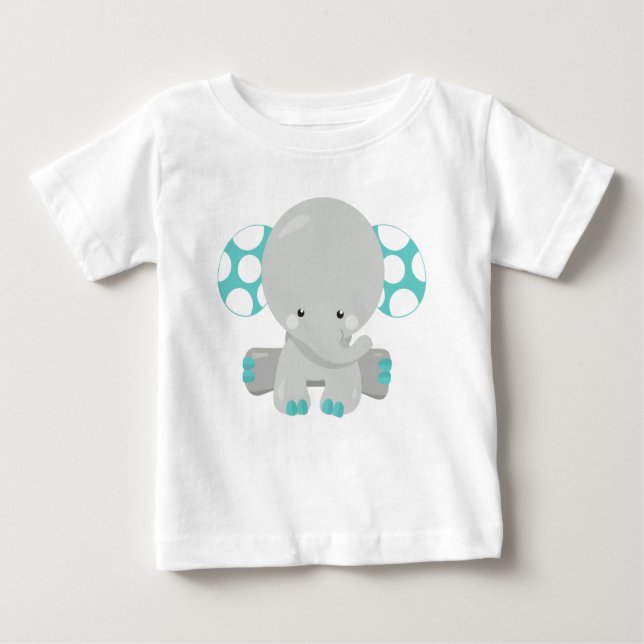 Niedlicher Elefant, Kleiner Elefant - Blau Grau Baby T-shirt (Vorderseite)