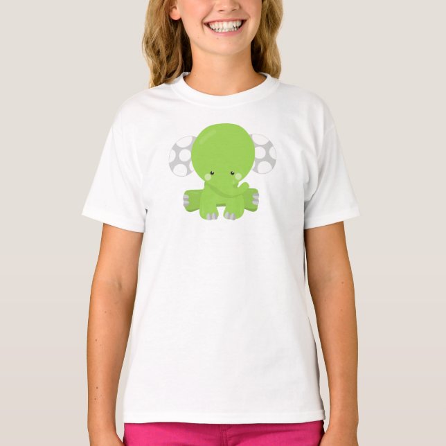 Niedlicher Elefant, kleiner Elefant, grüner Elefan T-Shirt (Vorderseite)