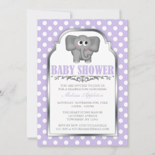 Niedlicher Elefant Lila Polka Dot Baby Dusche Einladung