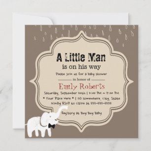 Niedlicher Elefant Little Man Dark Tan Baby Dusche Einladung