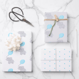 Niedlicher Elefant mit Ballon | Baby Boy Geschenkpapier Set