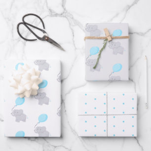 Niedlicher Elefant mit Ballon   Baby Boy Geschenkpapier Set