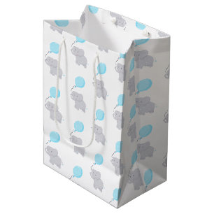 Niedlicher Elefant mit Ballon Baby Boy Mittlere Geschenktüte