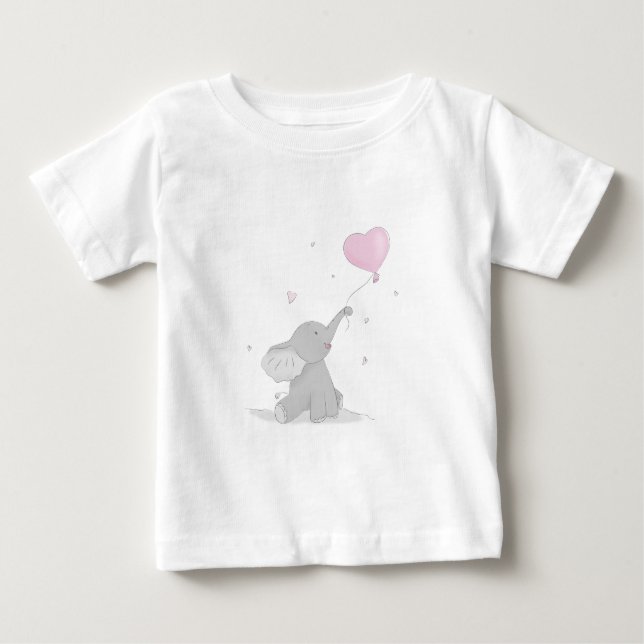 Niedlicher Elefant mit Ballon Baby T-shirt (Vorderseite)