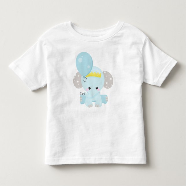 Niedlicher Elefant mit Ballon, Krone, Sternen Kleinkind T-shirt (Vorderseite)