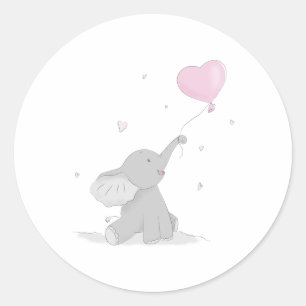 Niedlicher Elefant mit Balloon Baby Dusche Runder Aufkleber