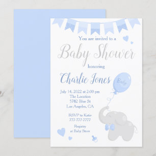Niedlicher Elefant mit Balloon Baby Shower Boy Einladung
