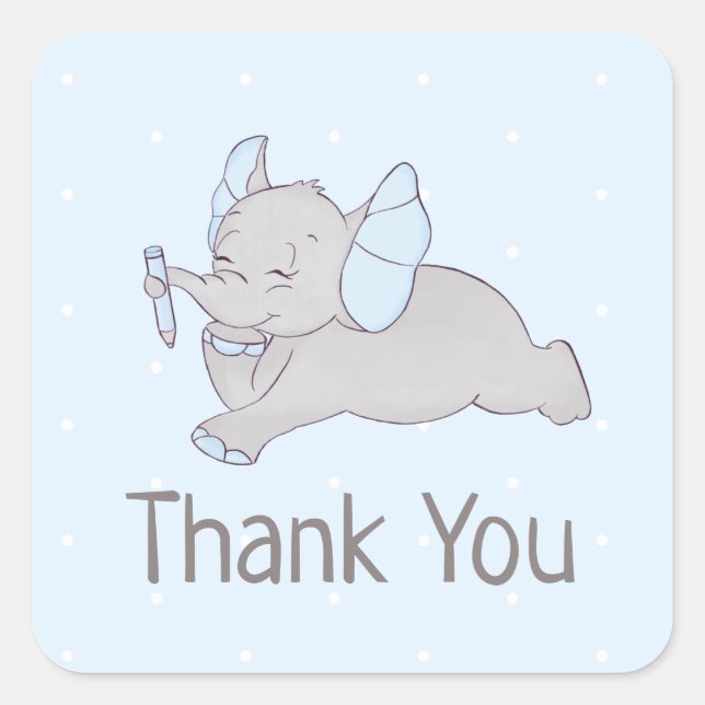 Niedlicher Elefant mit blauem Stift Quadratischer Aufkleber (Vorderseite)