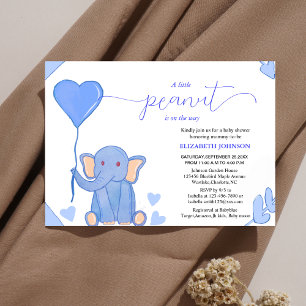 niedlicher Elefant mit Blauer Herzbabydusche Einladung