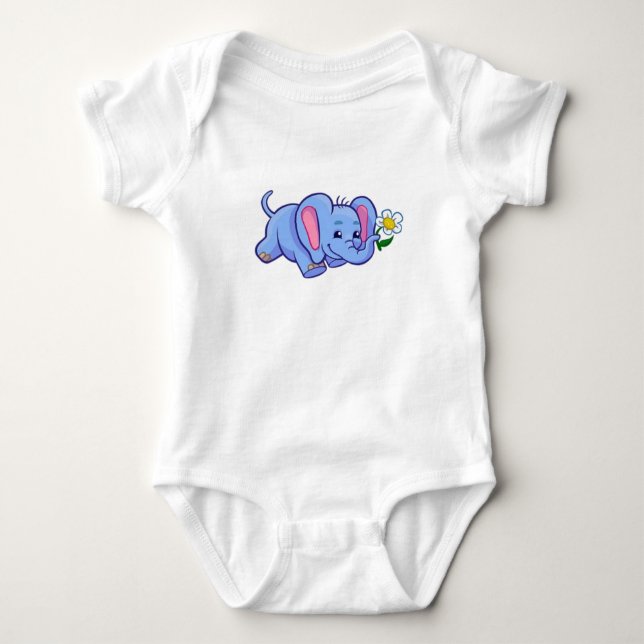 Niedlicher Elefant mit Blume, Baby Bodysuit Strampler (Vorderseite)