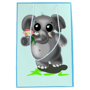 Niedlicher Elefant mit Blume-Geschenktasche - indi Mittlere Geschenktüte
