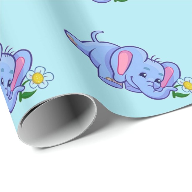 Niedlicher Elefant mit Blume Jungle Animal Kids Geschenkpapier (Rolleneckpunkt)