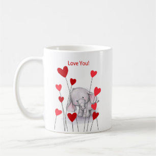 Niedlicher Elefant mit der roten Herz-Tasse Kaffeetasse