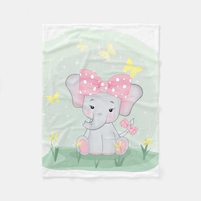Niedlicher Elefant mit einem rosa Bug in einer Lic Fleecedecke (Vorderseite)