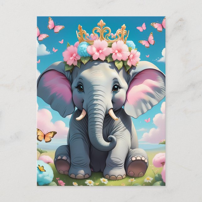 Niedlicher Elefant mit einer Blume Postkarte (Vorderseite)