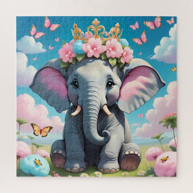 Niedlicher Elefant mit einer Blume Puzzle (Vertikal)
