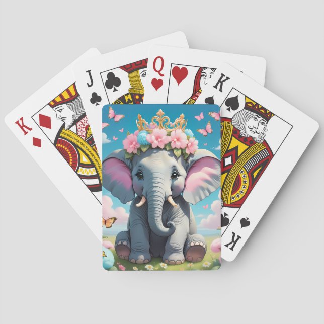 Niedlicher Elefant mit einer Blume Spielkarten (Rückseite)