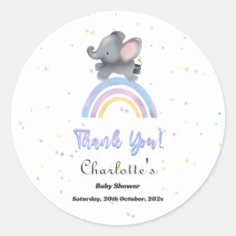 Niedlicher Elefant mit farbenfroher Rainbow Baby-D Runder Aufkleber