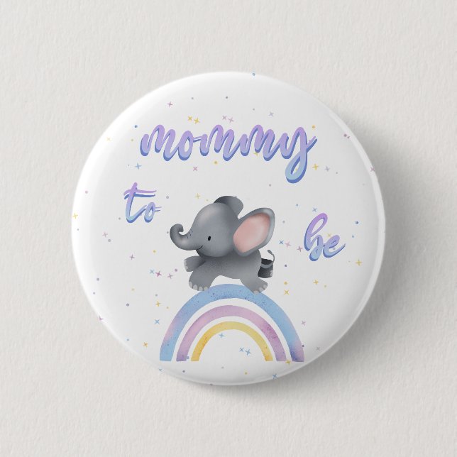 Niedlicher Elefant mit farbenfroher Regenbogen-Mom Button (Vorderseite)