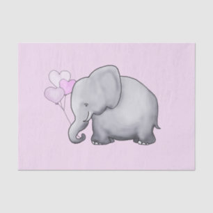 Niedlicher Elefant mit Herzen steigt rosa Seidenpapier