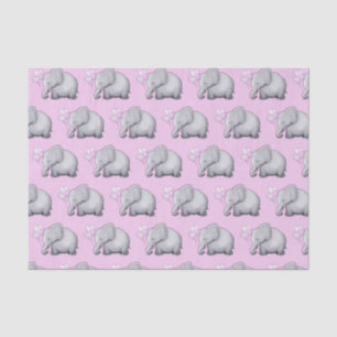 Niedlicher Elefant mit Herzen steigt rosa Seidenpapier