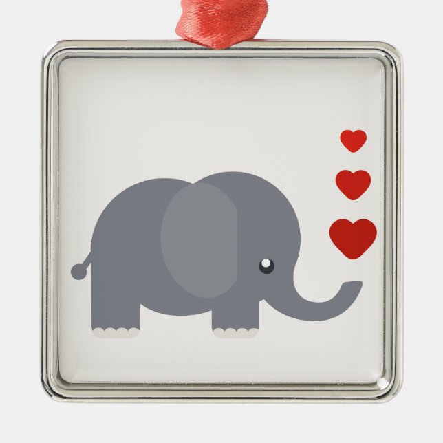Niedlicher Elefant mit herzlicher, skurriler Liebe Silbernes Ornament (Vorne)